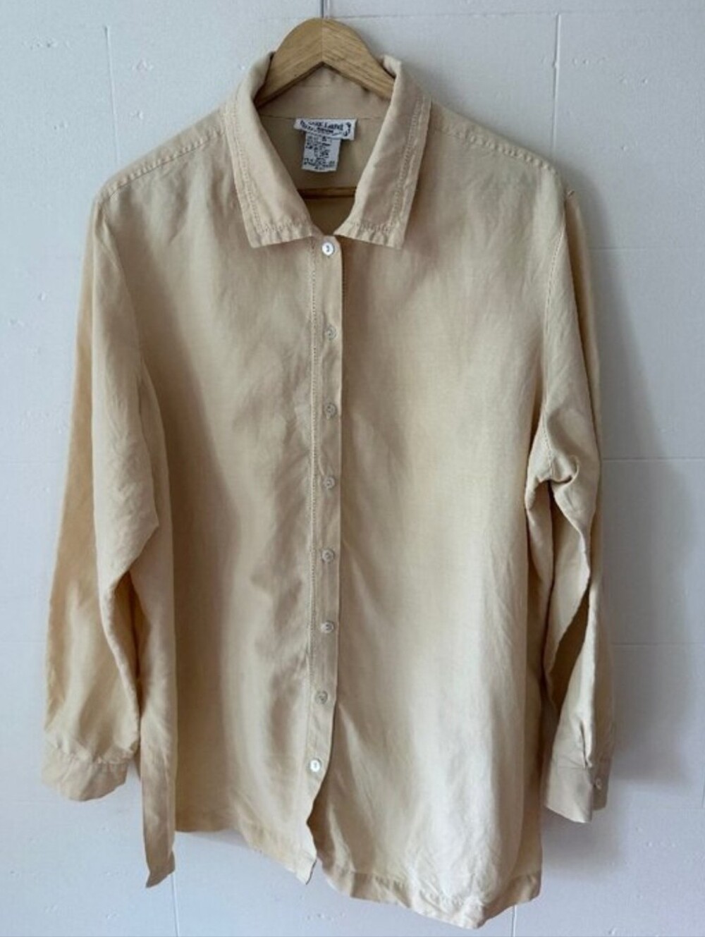 Silk Land 75% Silk 25% Linen Button Down Shirt Women's 2X Beige/yellow Blouse